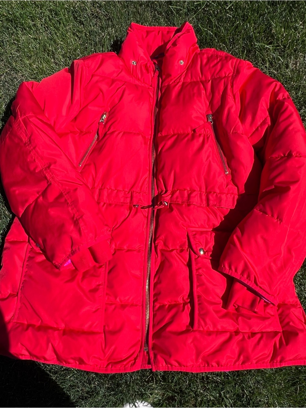 J. Crew Bright Red Women's Barn Puffer Jacket with PrimaLoft
